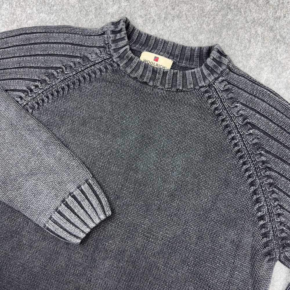 Woolrich Sweater Mens Large Black Ribbed Knit Raglan Ramie Pullover Crewneck